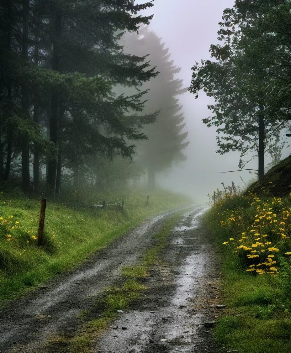 他们带着欣赏雾中风景的心情上山,一边欣赏着脚下云雾缭绕的景色