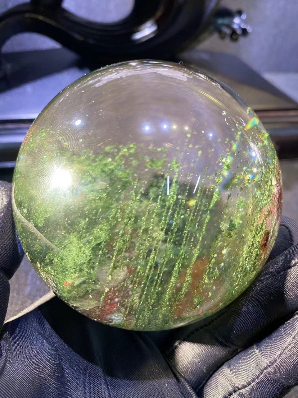 9公分绿幽灵聚宝盆水晶球 绿幽灵主正财,旺事业.#绿幽灵水晶球