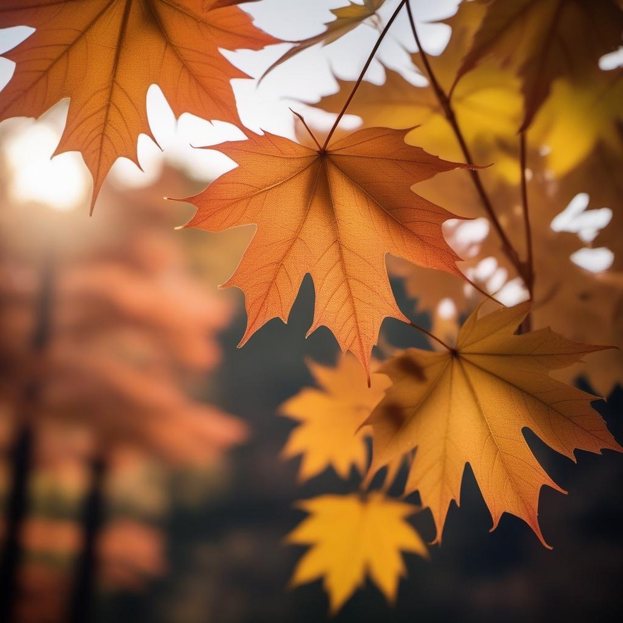 片片枫叶飘  片片枫叶随风飘, 秋日暖阳如锦绣.