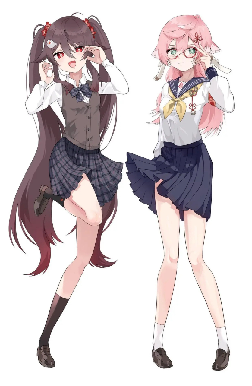 胡桃和烟绯,少女时代的腿是真的长.