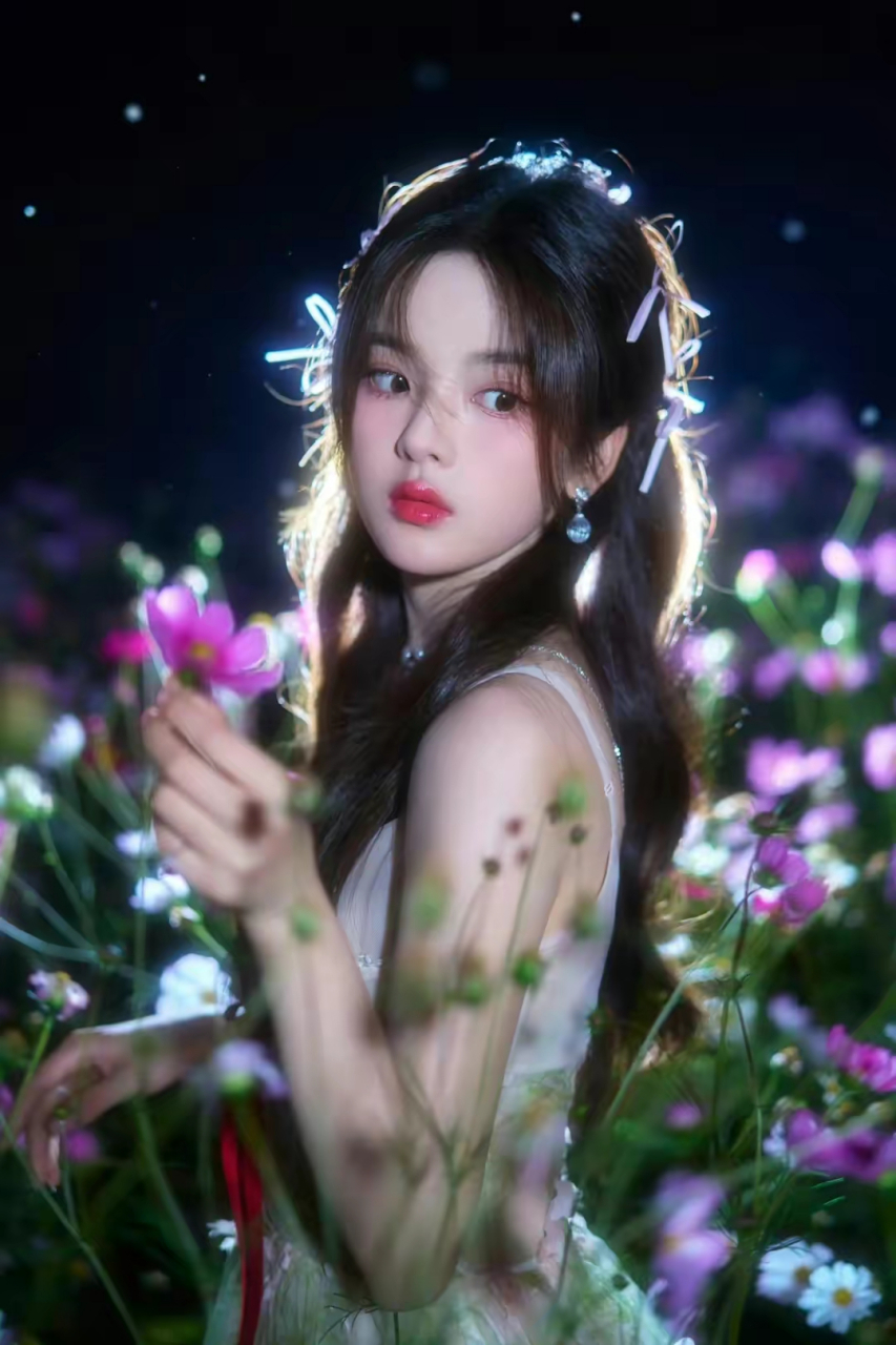 杨超越最新美照分享,粉色蝴蝶结吊带裙,置身花海,宛如花仙子  身着淡