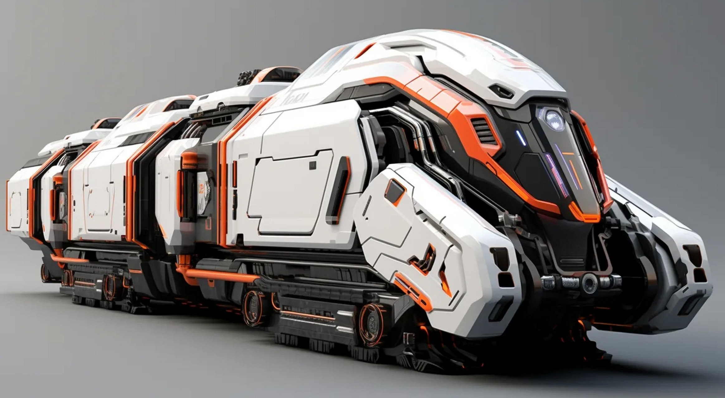 一组ai生成的充满科技感的装甲车辆作品,白色的外甲显得科幻感十足.