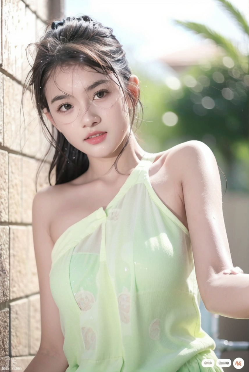 粉嫩绿色系绝美少女人像摄影湿身艺术照图集#性感美女# #时尚穿搭