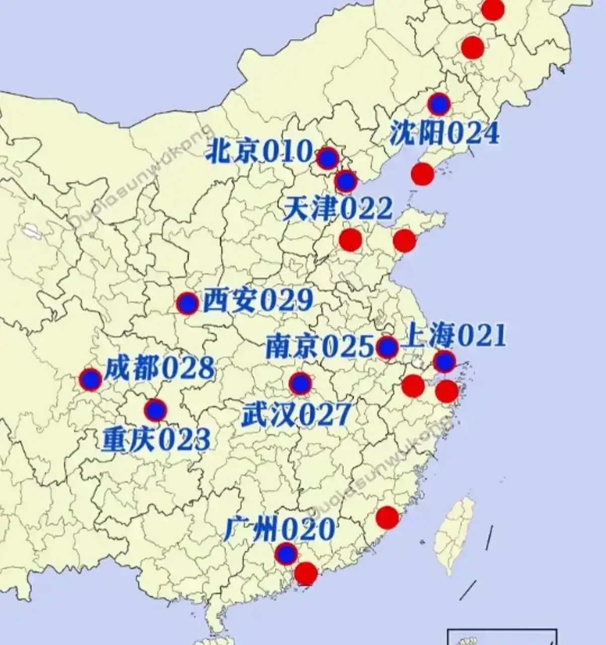 三位数区号的城市有哪些