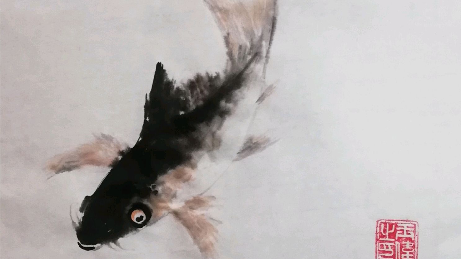 国画:写意鲤鱼画法,不画水也给人感觉鱼在游动