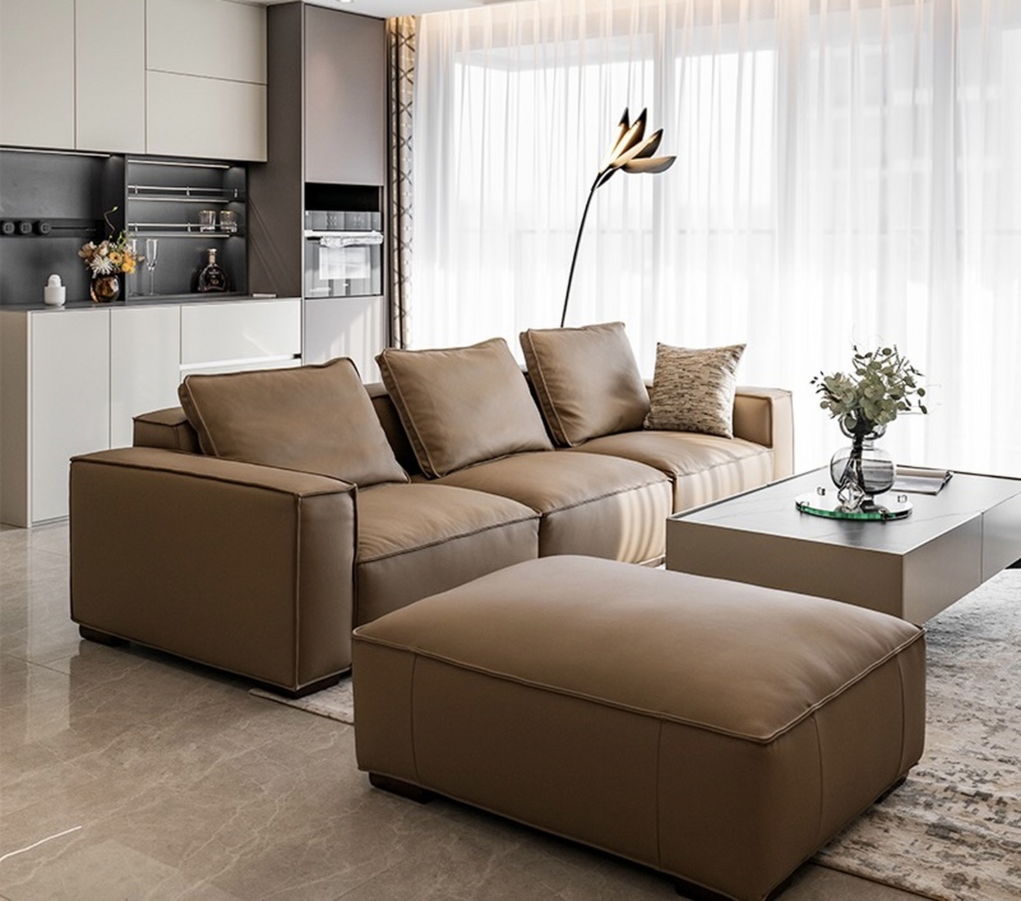 意式极简白蜡木沙发 客厅羽绒真皮沙发别墅大户型沙发 #时尚# #家具