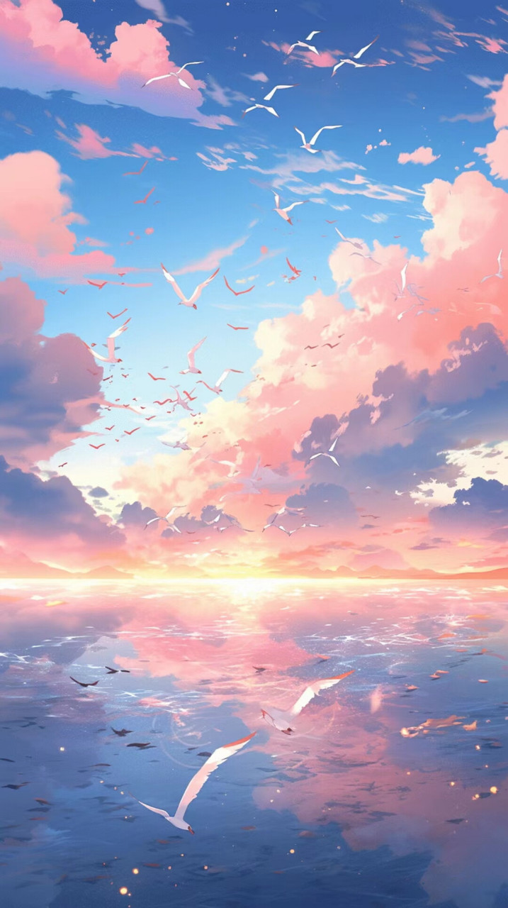 治愈是天空,是晚霞,是飞鸟,是海 #ai绘画# #二次元