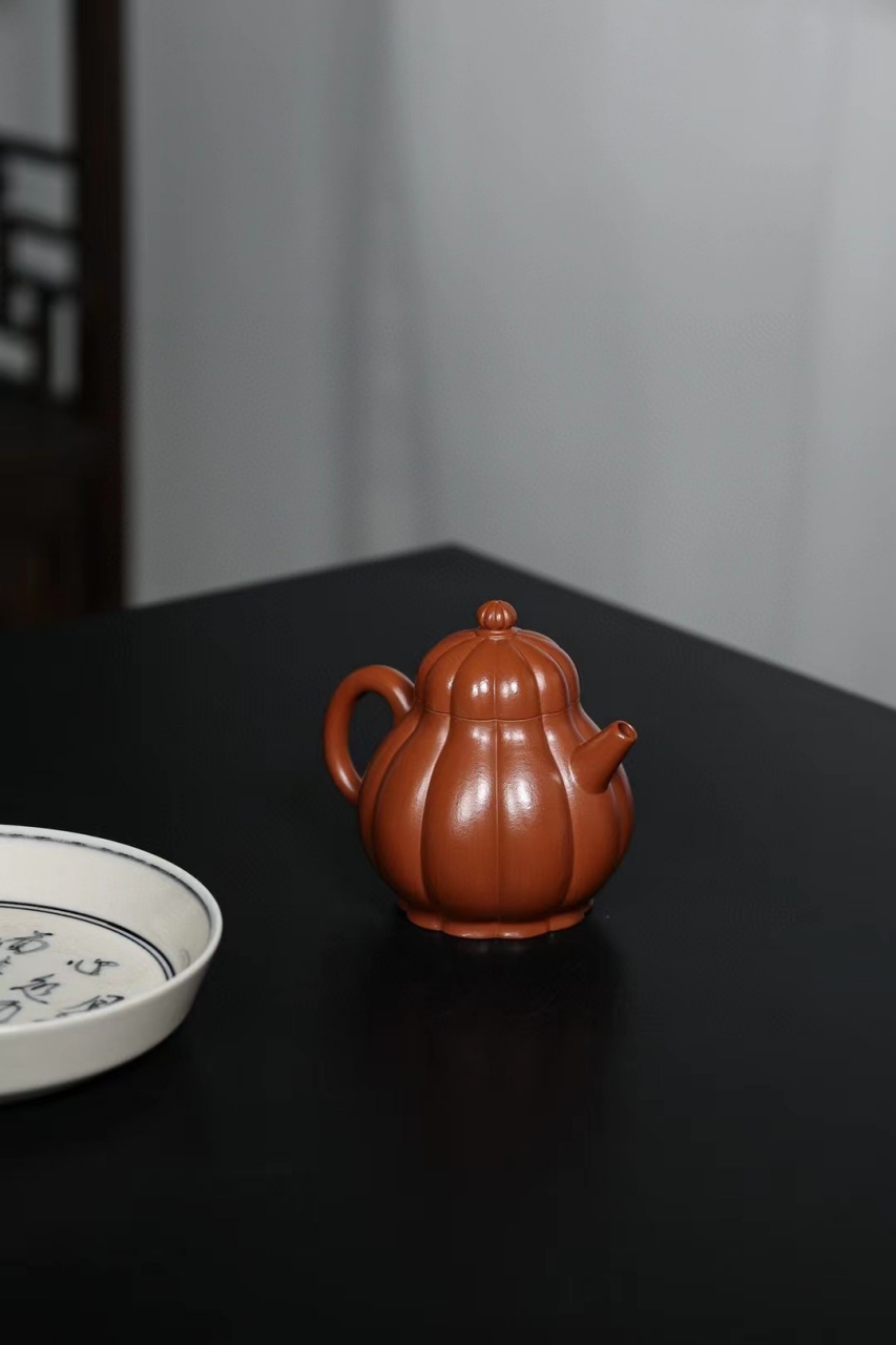 朱泥『筋纹高梨』容量150cc 内推孔#紫砂壶# #全手工