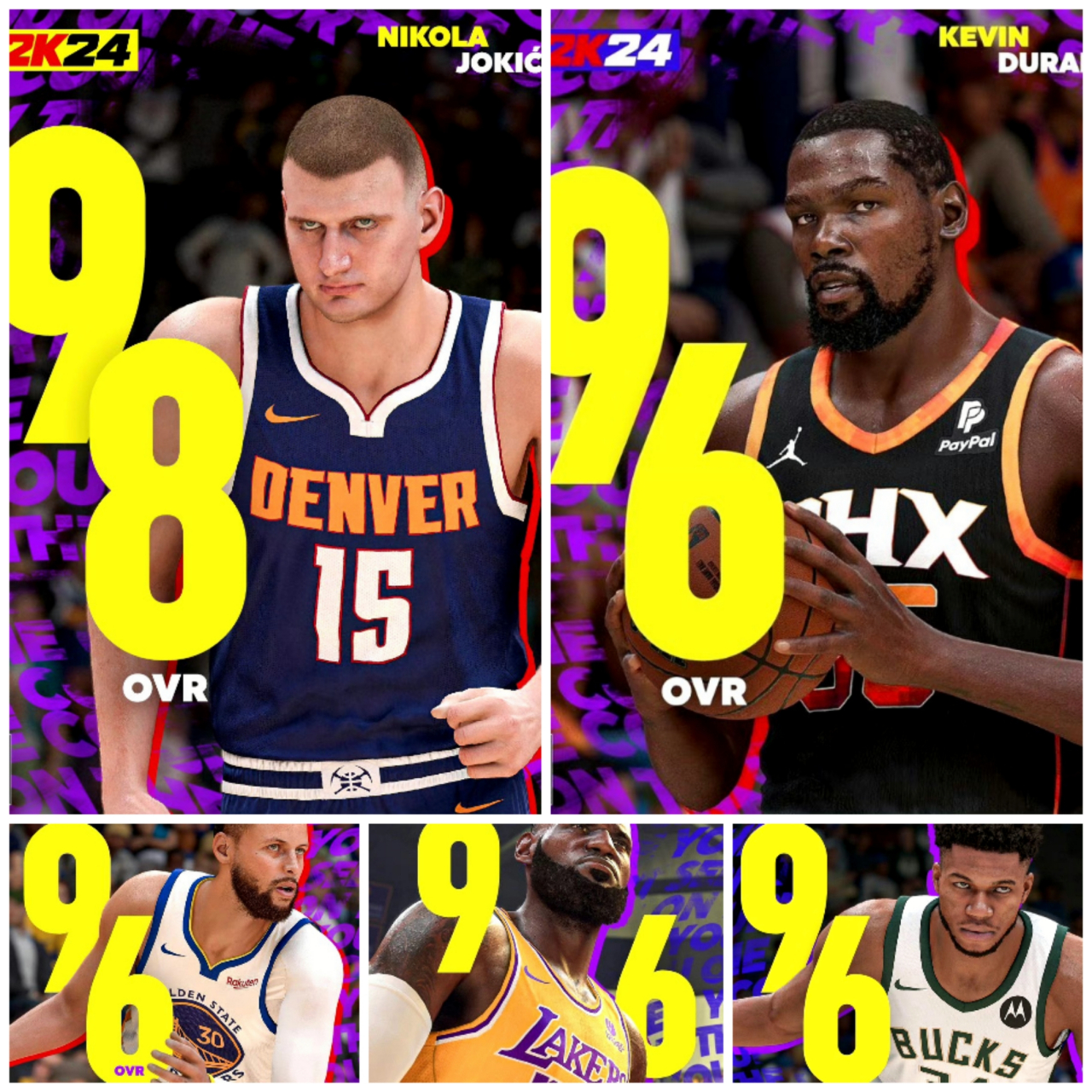 nba2k24公布部分球员游戏能力值: 98分:约基奇 96分:詹姆斯,库里
