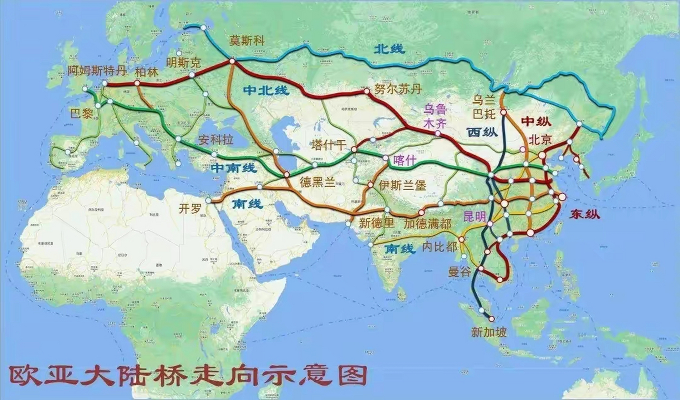 亚欧大陆桥线路图图片