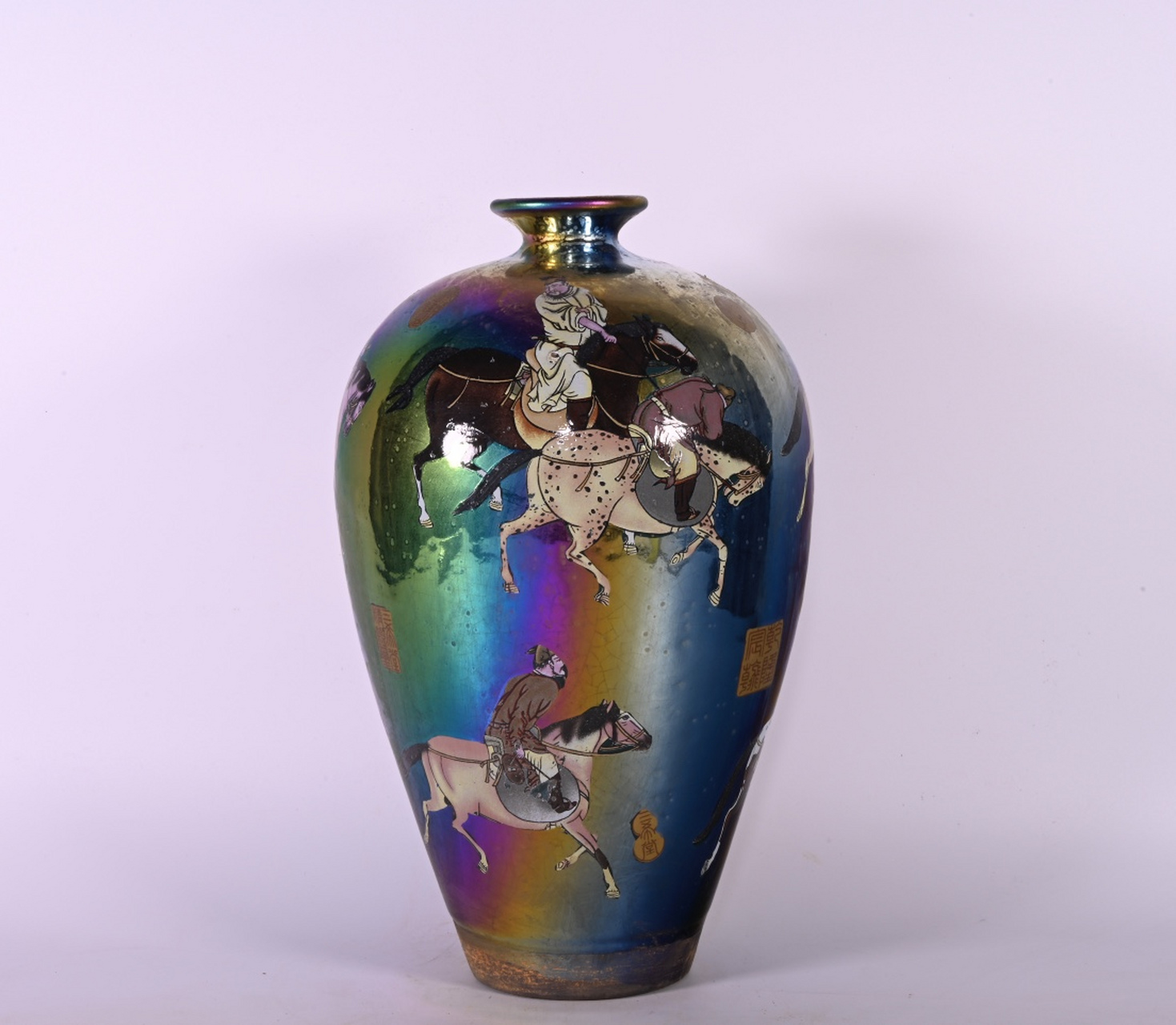 宋建窑供御款骑马纹七彩梅瓶,高27.5×16厘米