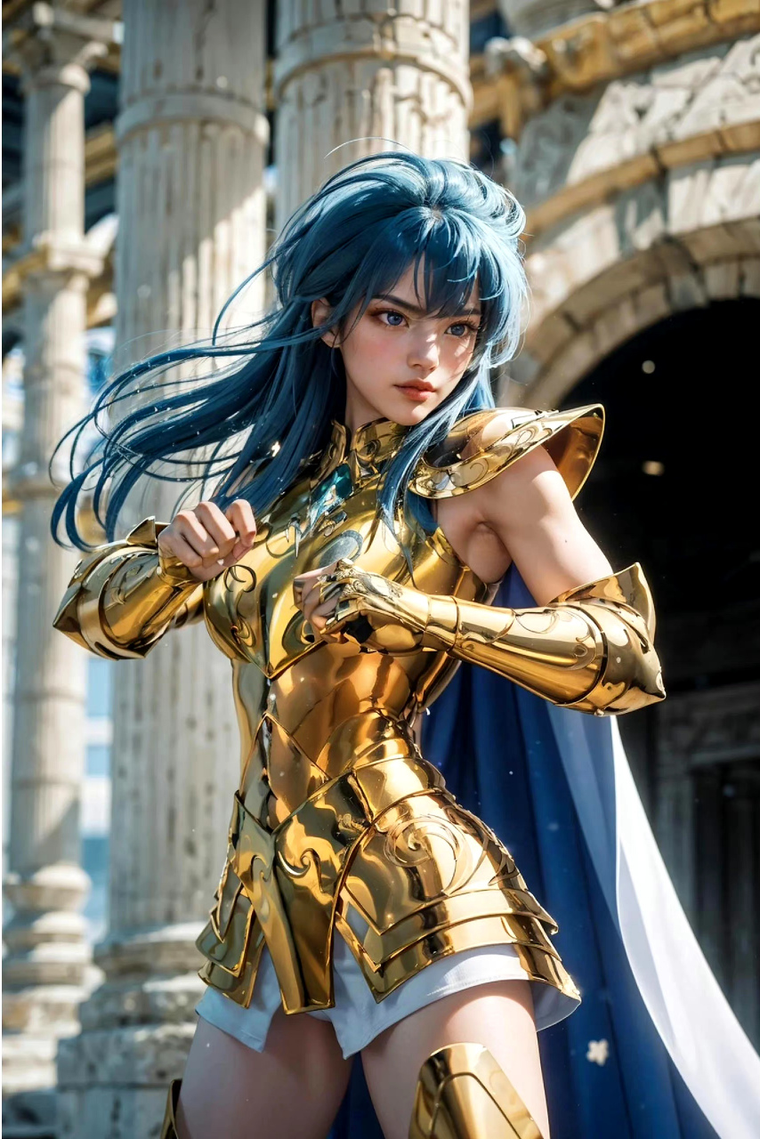 一组ai生成的女版水瓶座黄金圣斗士插画欣赏,by midjourney.