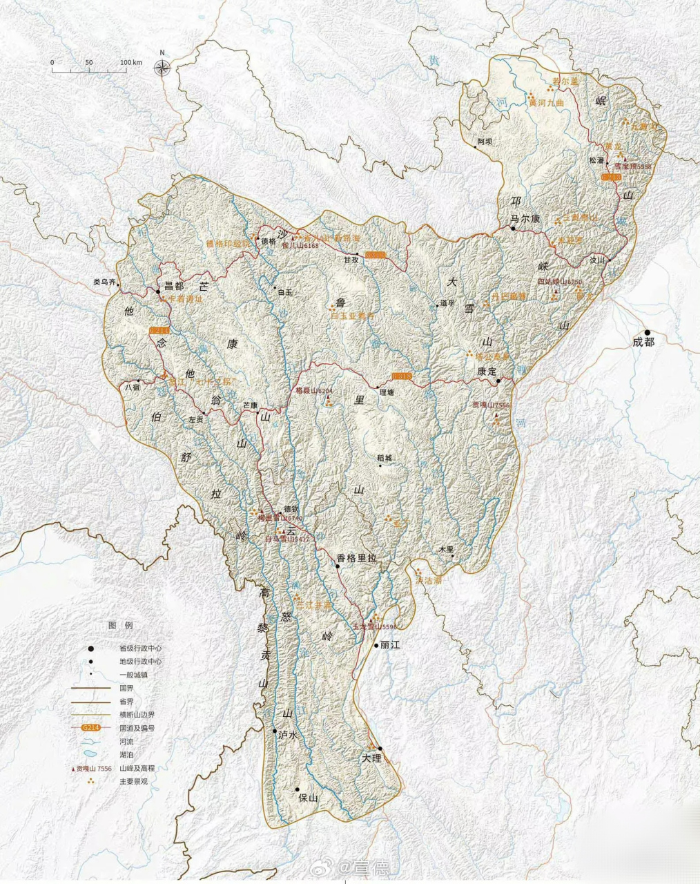 横断山地形及范围示意图[云喝酒]