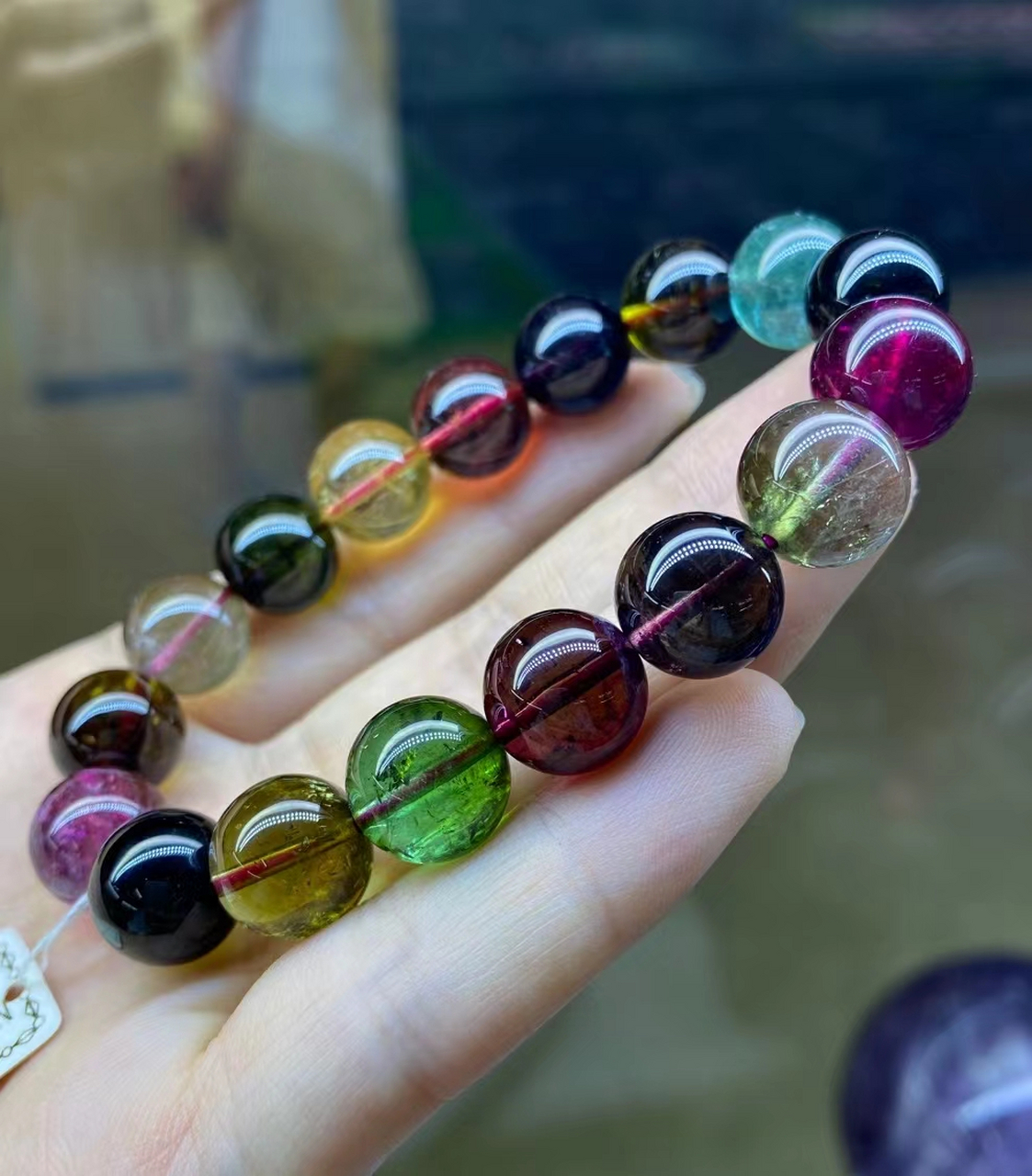 全彩老矿料碧玺手链,规格12.3mm,50.2g#碧玺手链