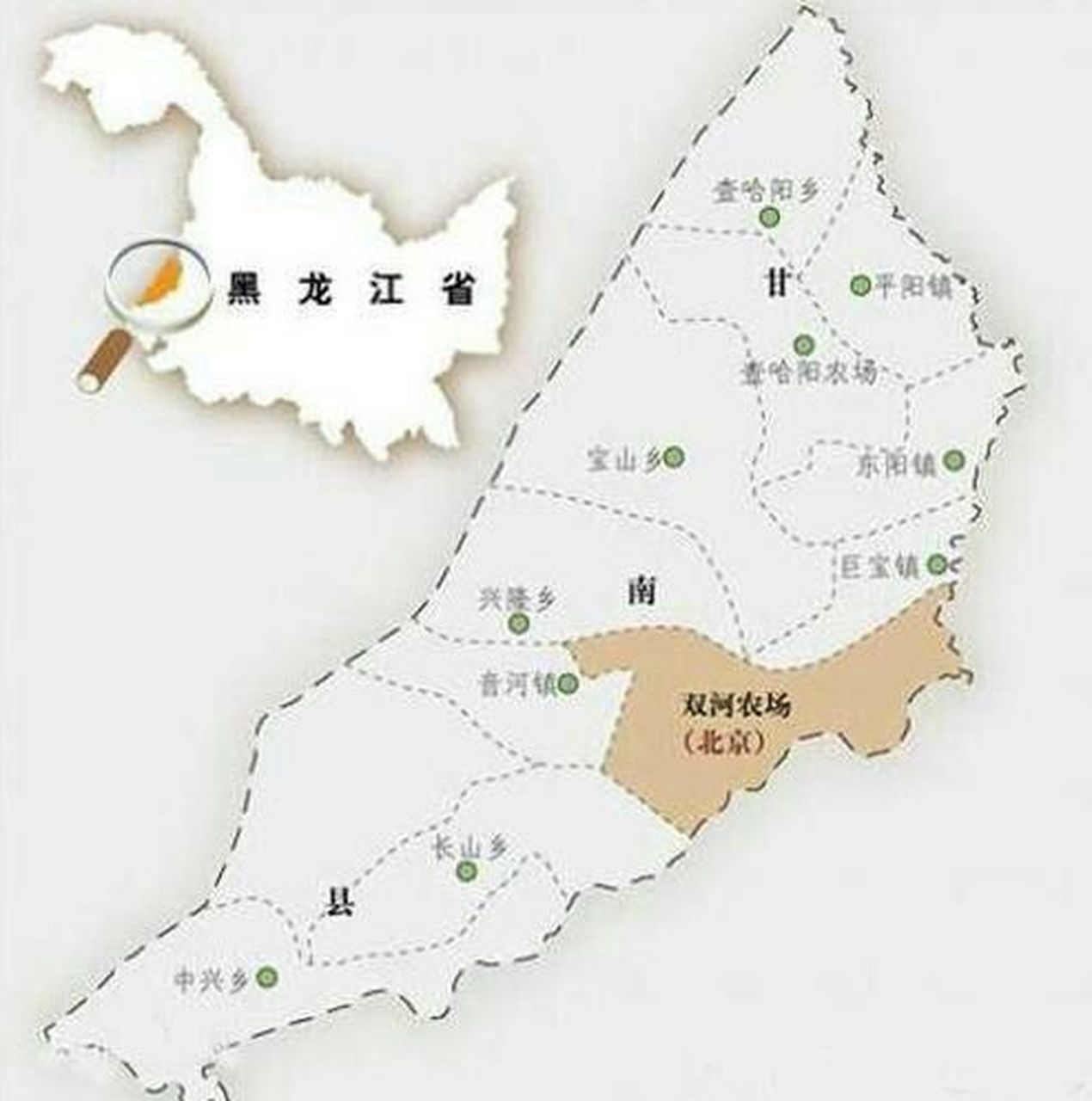 北京有一块飞地,在黑龙江,就是下图中的双河农场  