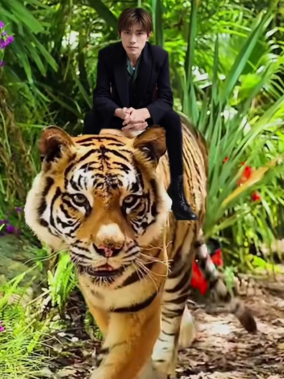 易烊千玺粉丝是懂p图的,骑个大老虎的玺子哥是有点儿霸气在身上的.