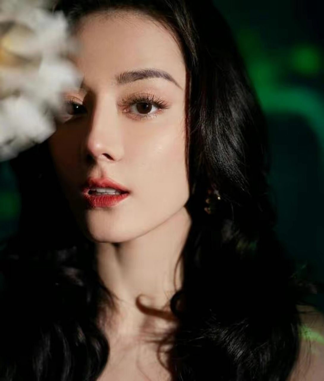网友:迪丽热巴绝美照片,一席墨绿色的礼服,衬托出她更加的娇艳动人