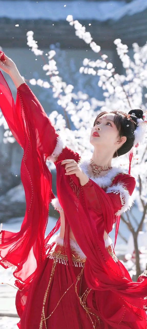 孟子义在《花琉璃轶闻》里一袭红色舞衣在雪中翩翩起舞,宛若仙子,突然