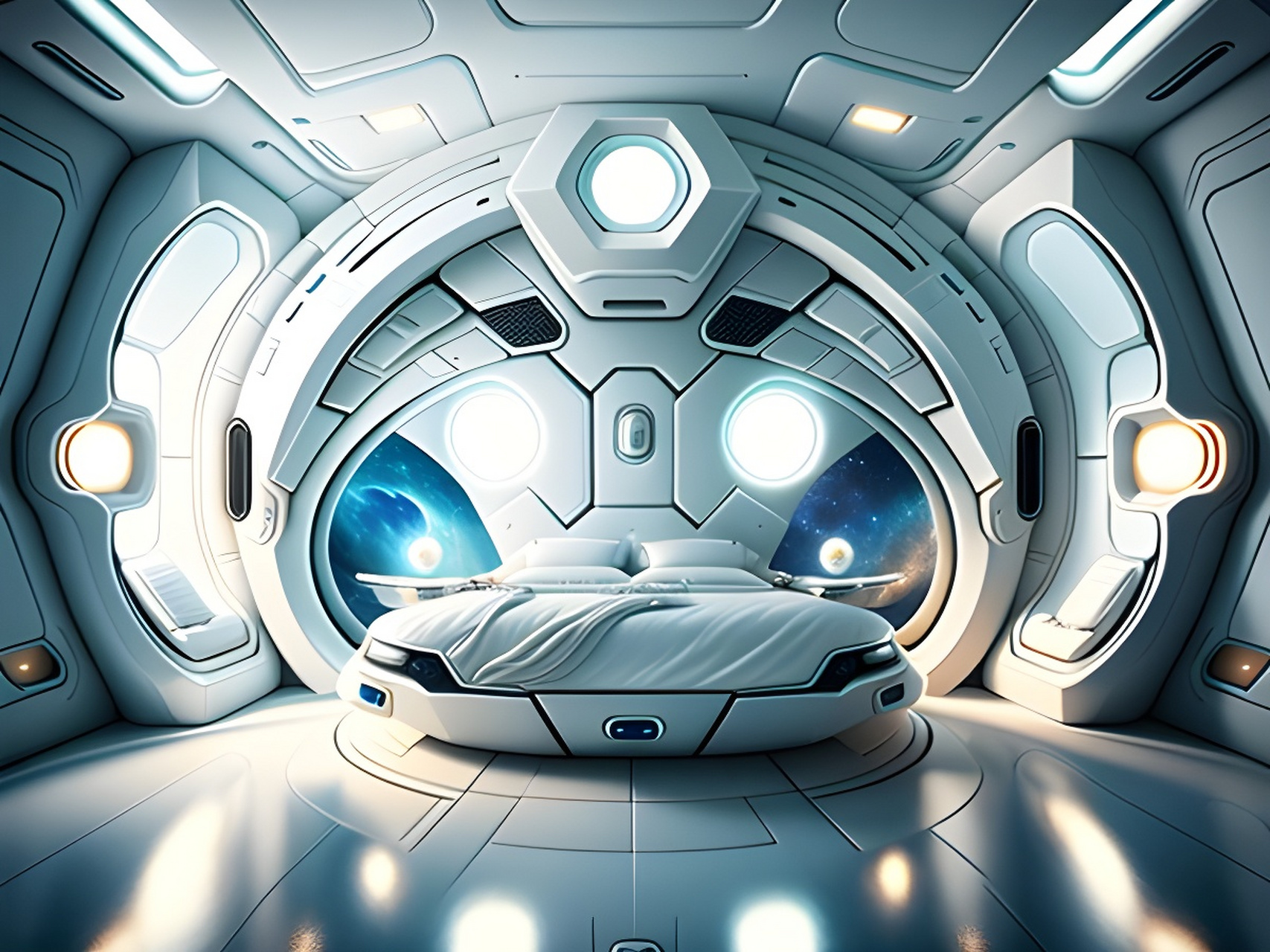 卧室「太空舱」壁纸[比心] #科幻#  #二次元美图#  #百度ai绘图黑科技