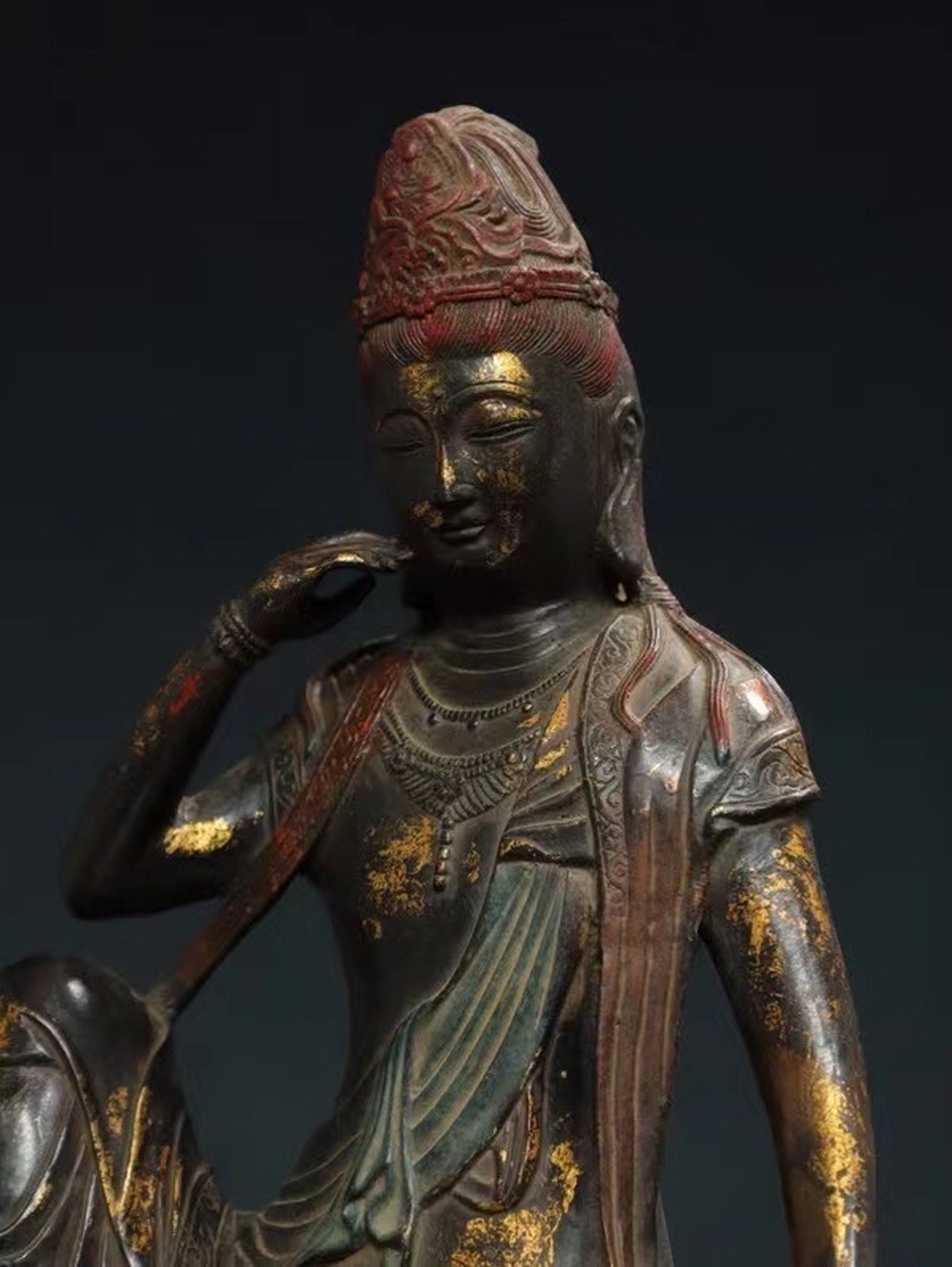 居家供奉宗教佛像   铜 拓金 【自在观音】 造像 尺寸:高33厘米  宽24