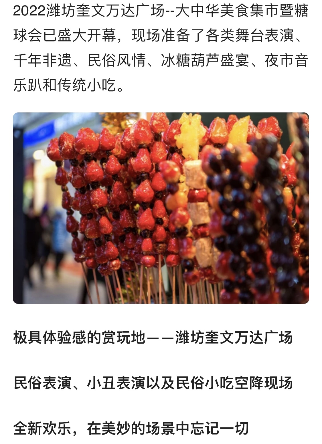 2022潍坊奎文万达广场——大中华美食集市暨糖球会盛大开幕