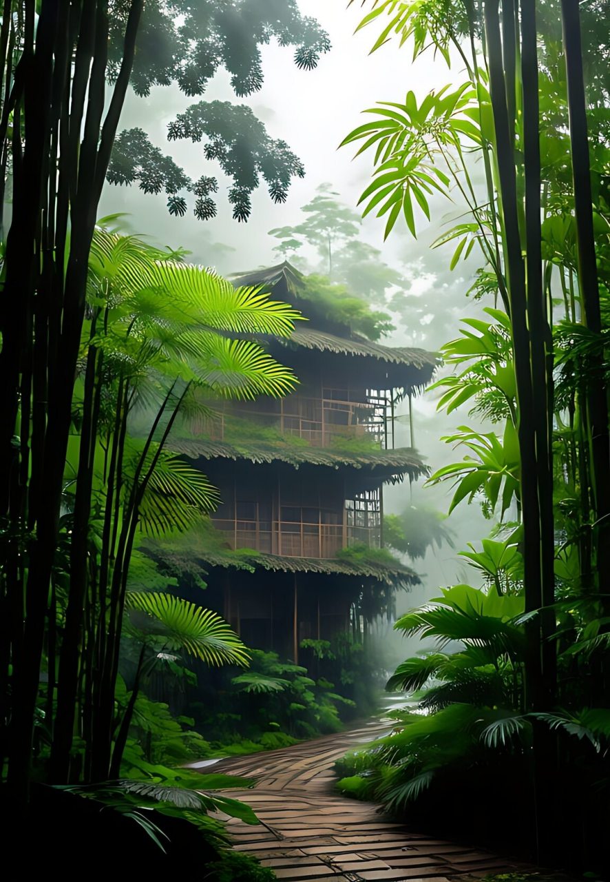 竹林隐茅舍,家家临清泉,田园瓜果香,居者乐而寿#风景# #治愈系风景