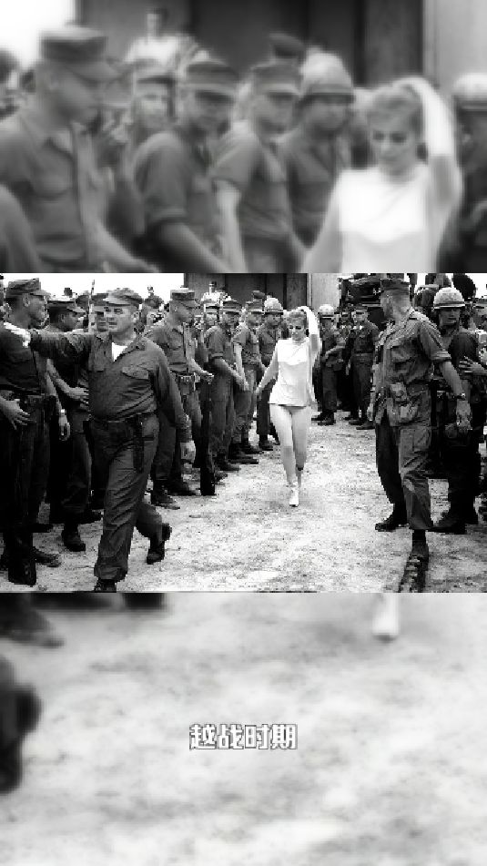 越战时期,女模特拉奎尔·韦尔奇在前线慰问的照片