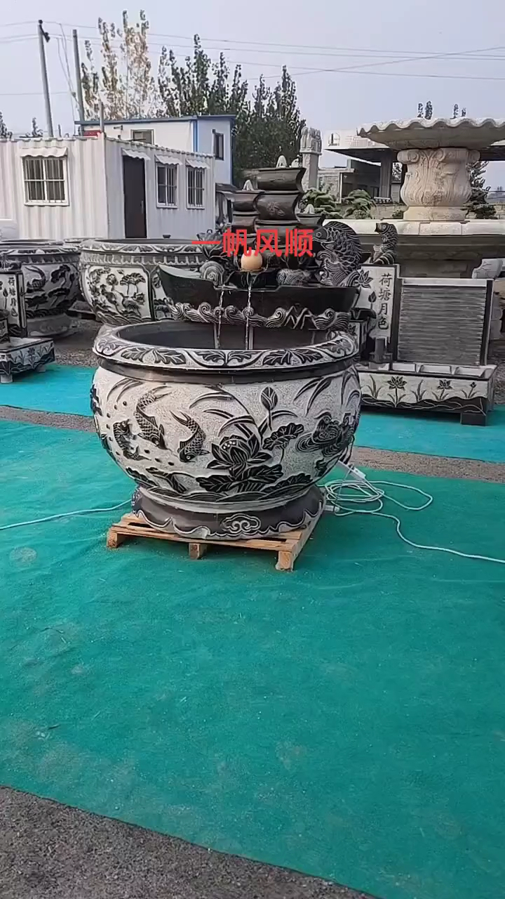 流水景观,鱼缸流水景观,大石缸门海大理石制作-度小视