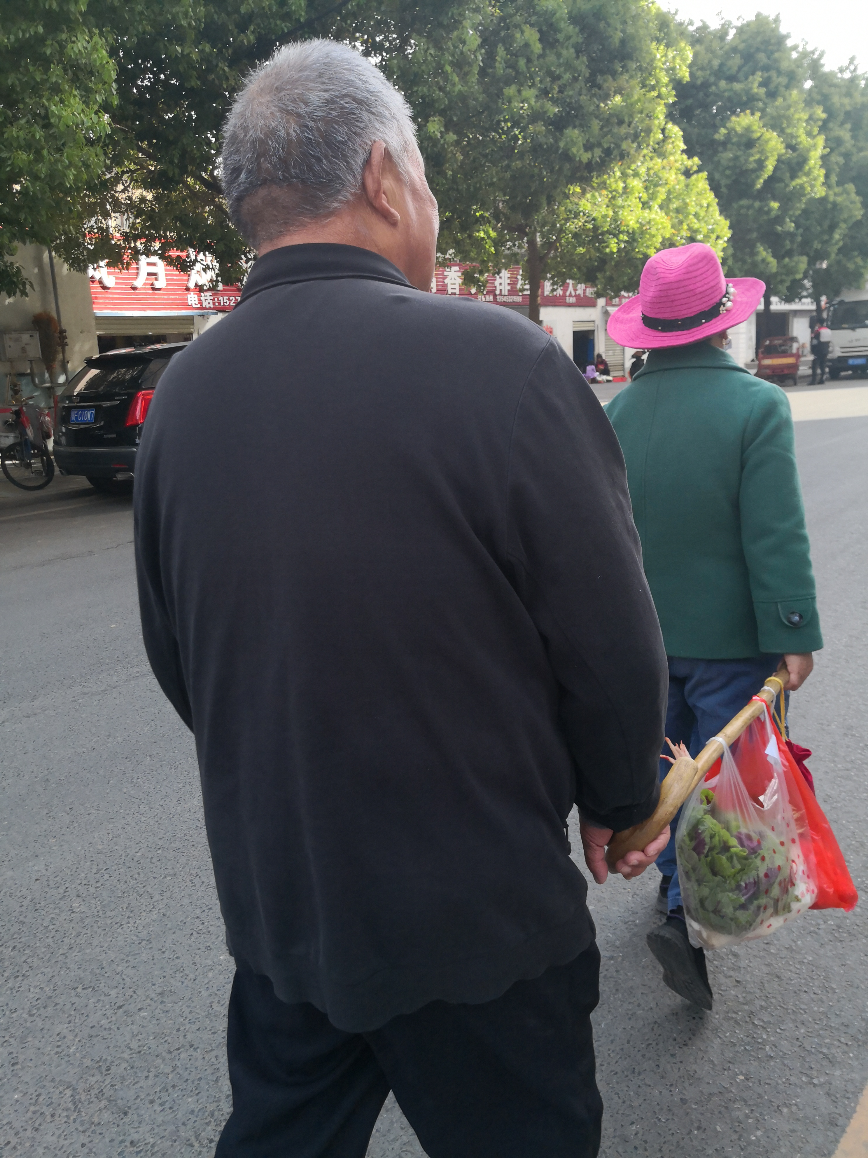 今天上午去超市购物出来,在路上遇到一对老夫妻 ,他