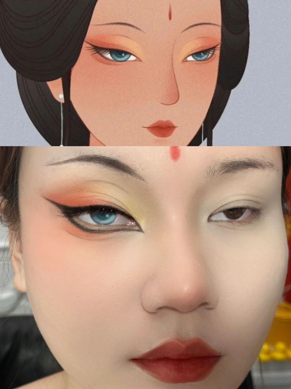 国风清冷狐狸眼插画仿妆 画完全妆 没有发型和头饰的加持总感觉差点