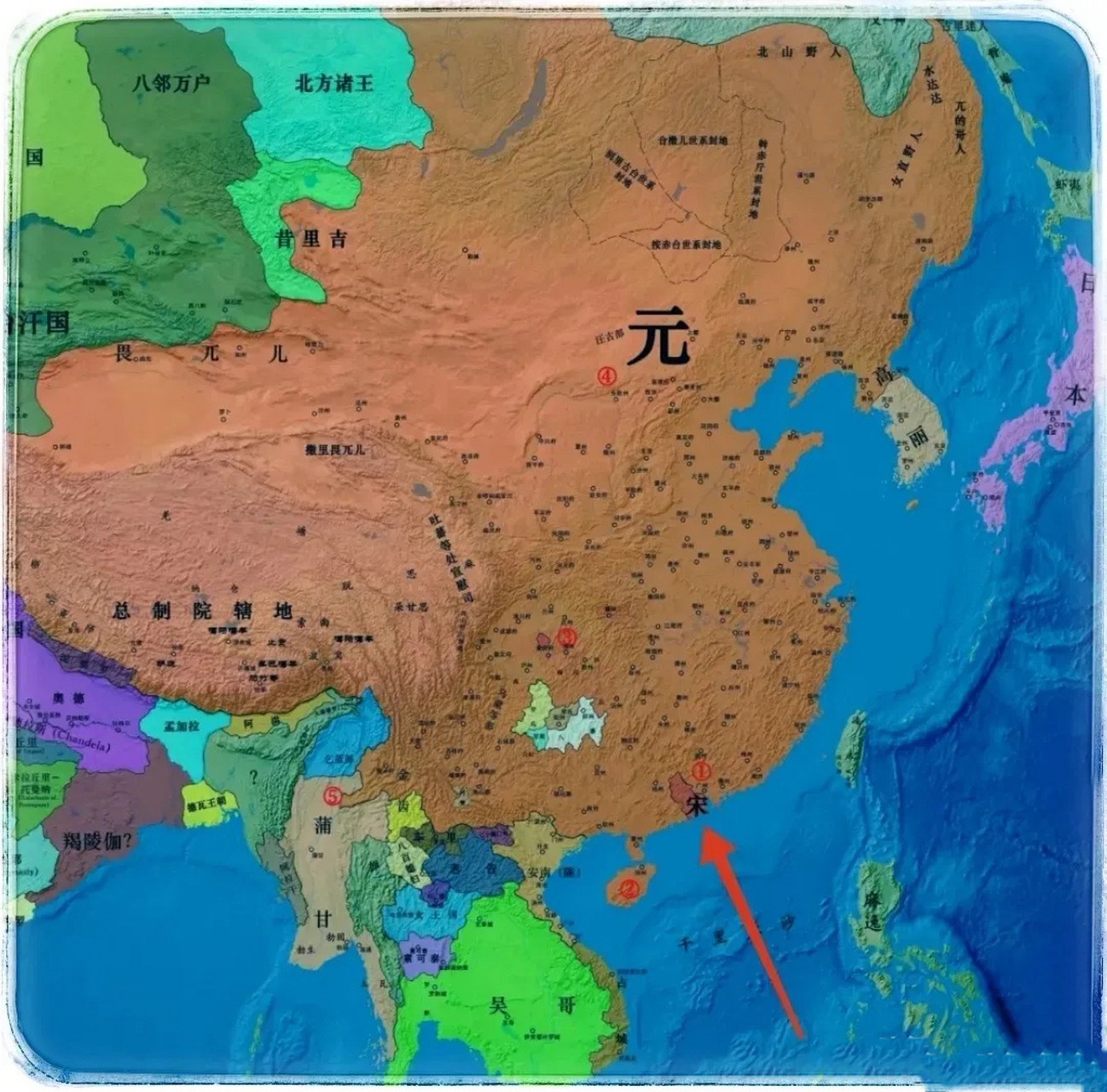 1278,南宋只剩下最后一口气,元朝成了中国历史上面积最大的国家.