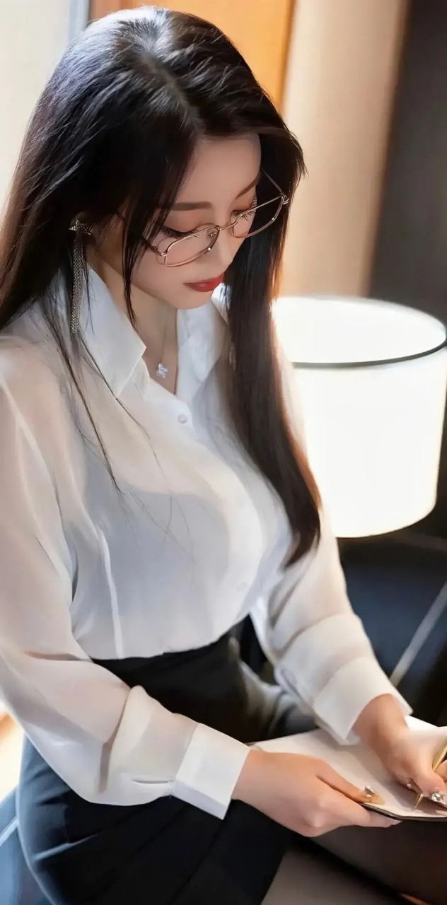 这样的秘书美呆了,金丝眼镜,白衬衫,白领范气质十足,太美了.