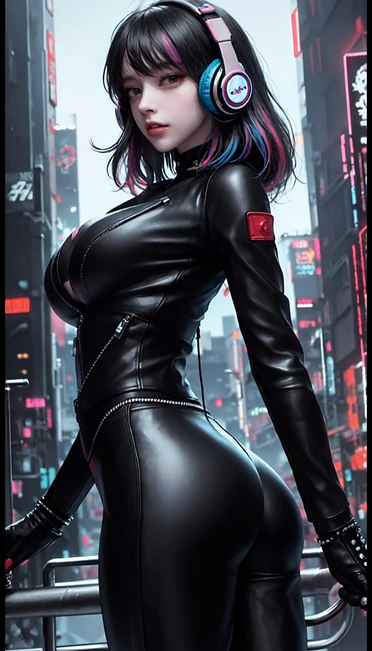 美女# #二次元美图# #ai绘画# 黑色皮衣美女