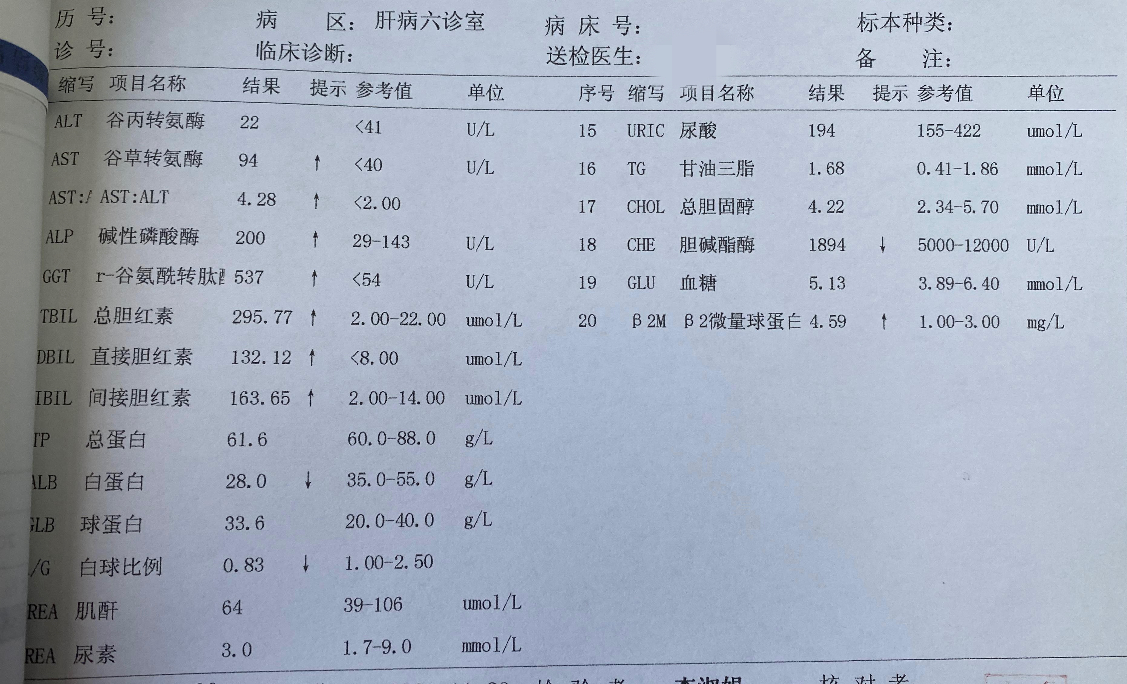 肝炎指标化验单怎么看图片