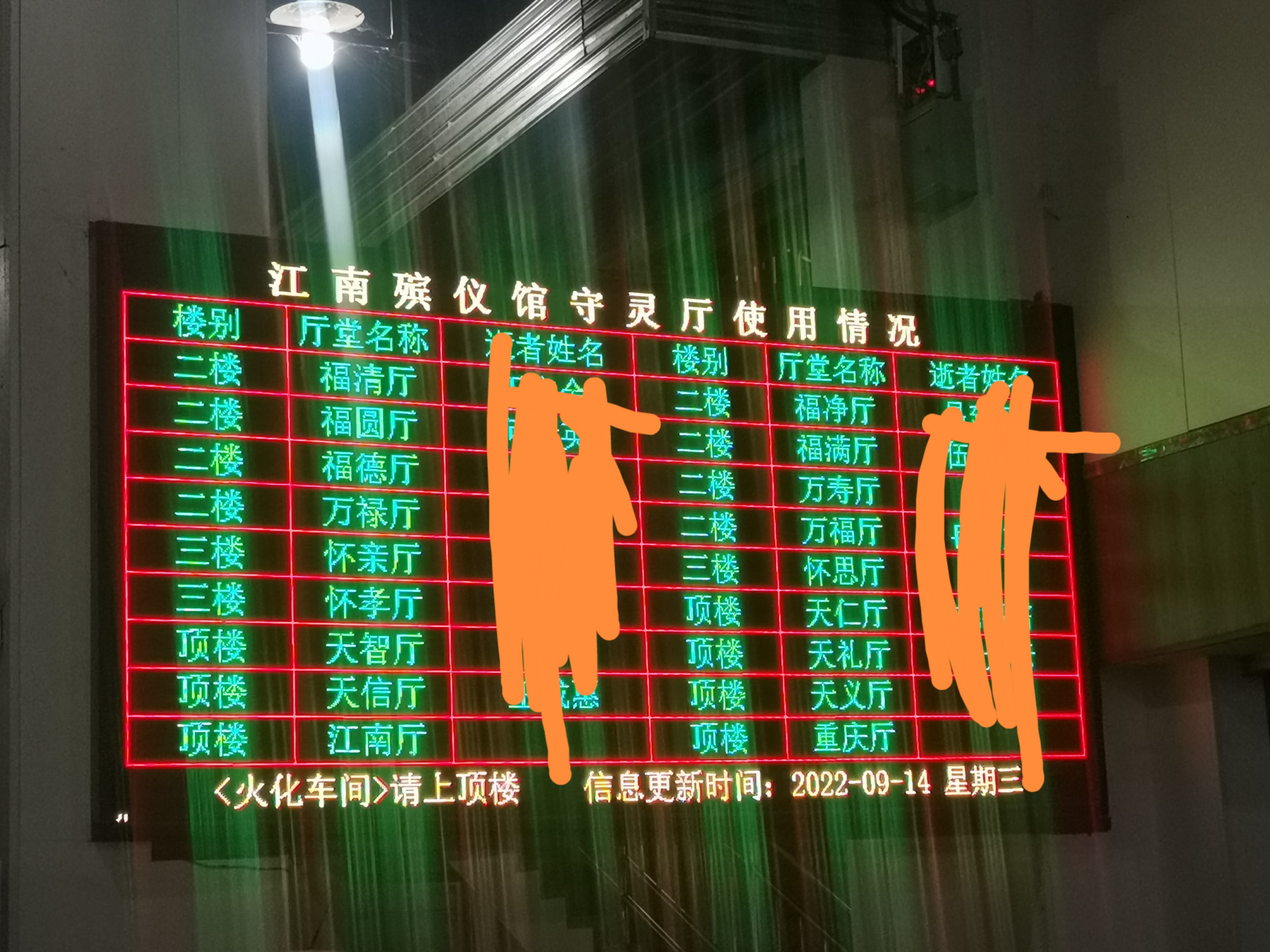 重庆市四公里江南殡仪馆,守灵治丧厅使用情况一览表  灵堂是用来悼念