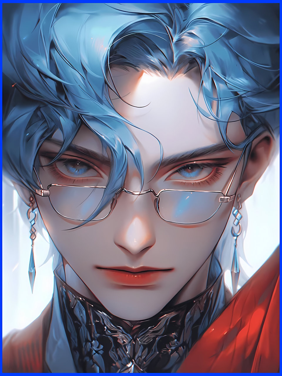 蓝色系眼镜斯文败类帅哥 #二次元# #ai共创计划# #ai绘画