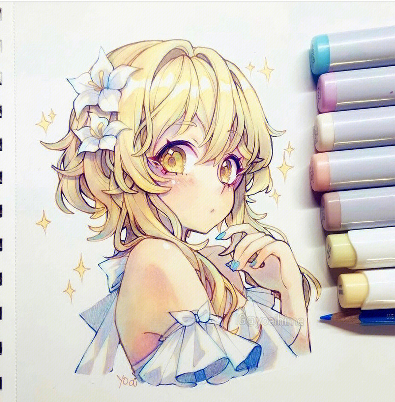 马克笔手绘素材 可爱的女孩 画师 yoaihime