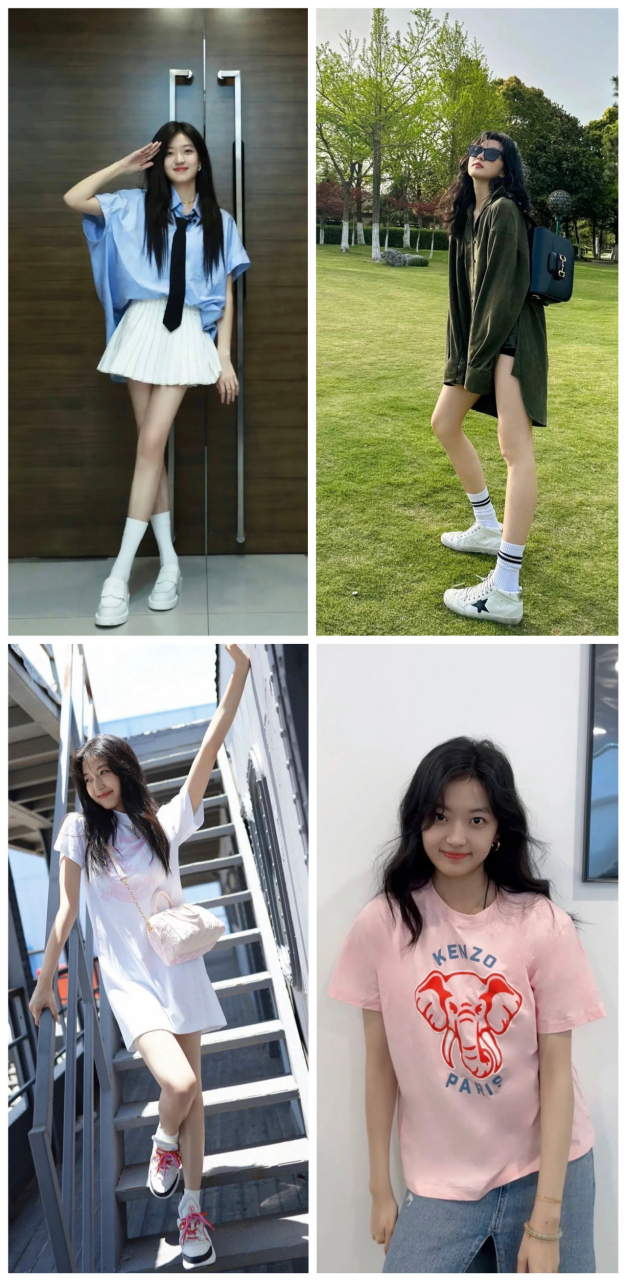 孙千穿搭合集,普通的衬衫 短裙,半袖 牛仔裤都很美99