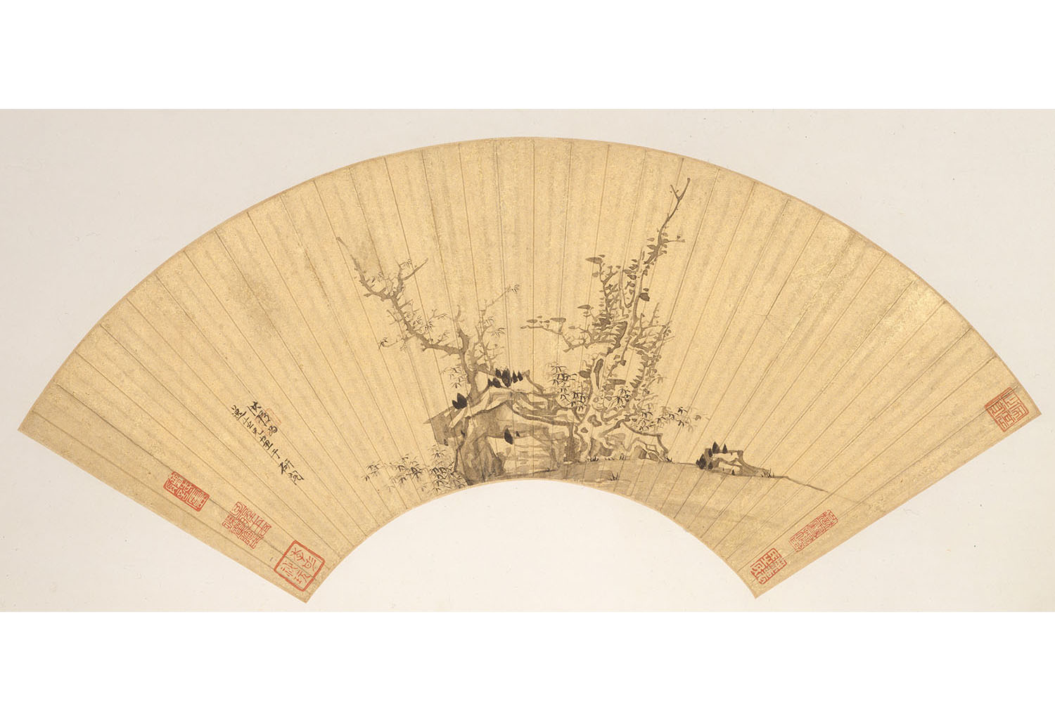 明代 陈洪绶(老莲)林亭清话扇面十二帧