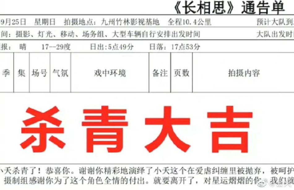 組圖:網曝《長相思》殺青通告單 拍攝至今歷時六個月