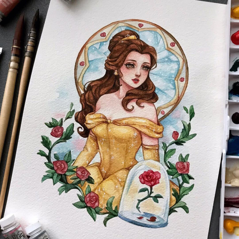 油画下多情妩媚的"迪士尼公主"熠熠生辉,灵动闪耀,太美了!