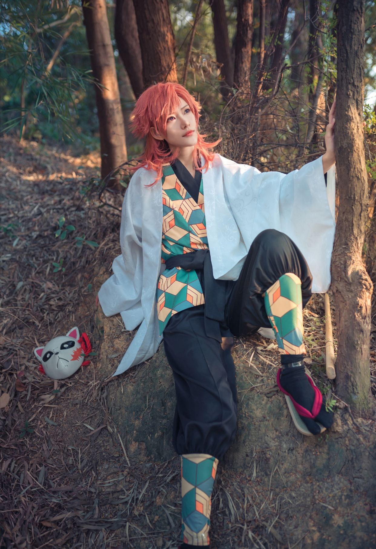 《鬼灭之刃》锖兔神还原cos,夕阳下的日系美少年