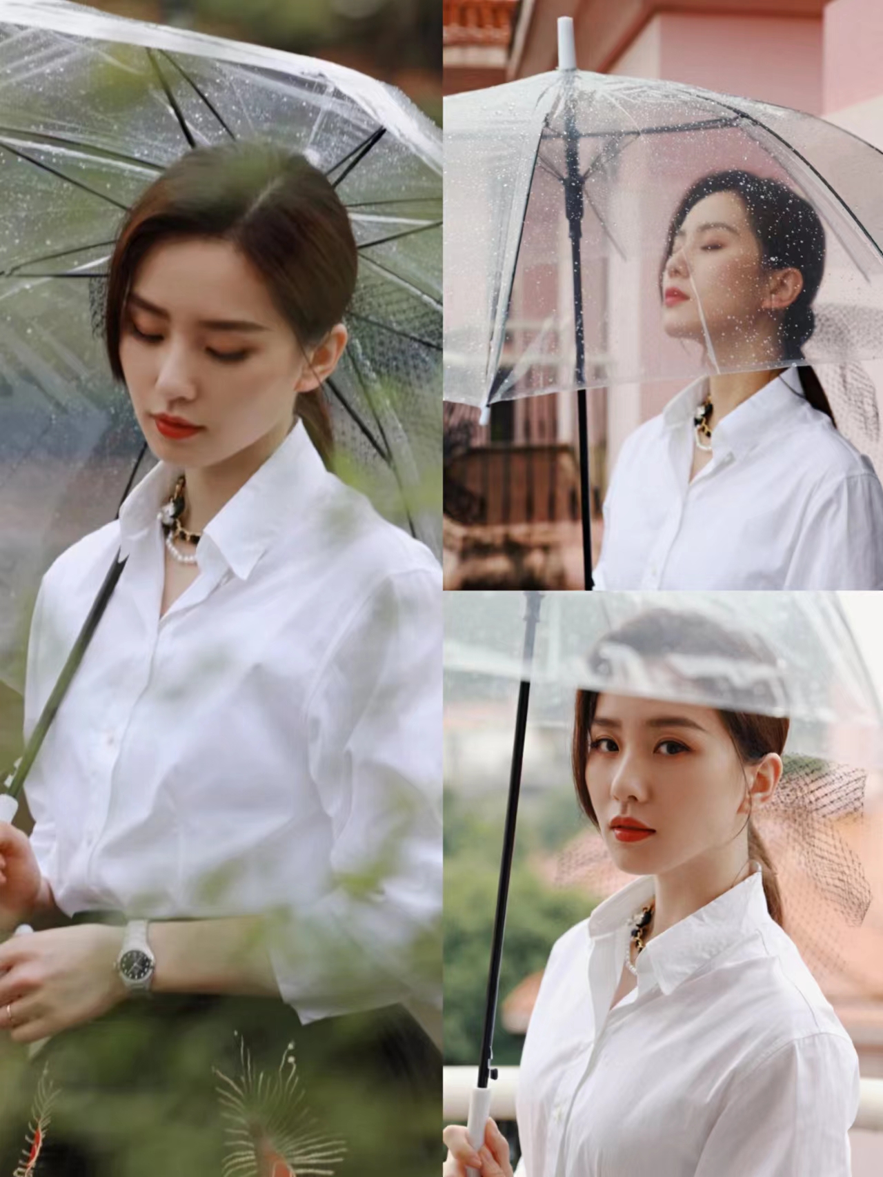 8位女明星透明伞氛围大片,同款拍照姿势快get