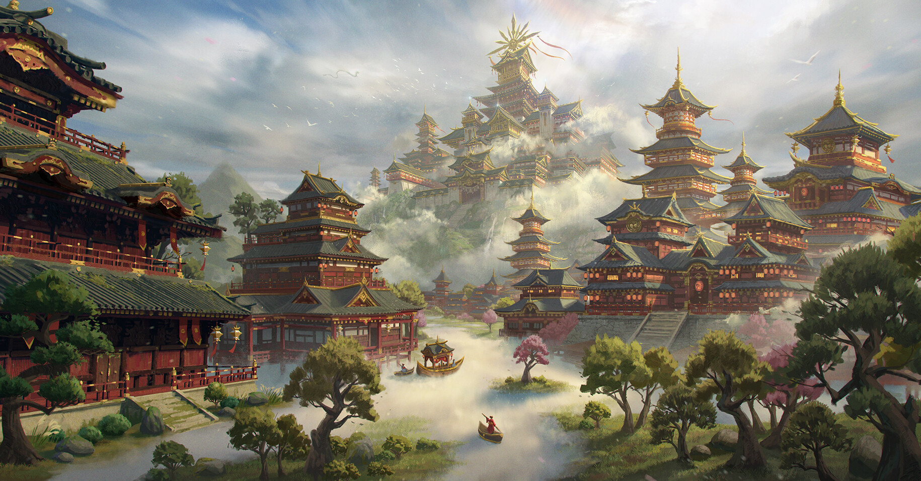 非常不错的一组国风场景插画作品欣赏!赏心悦目的作品!