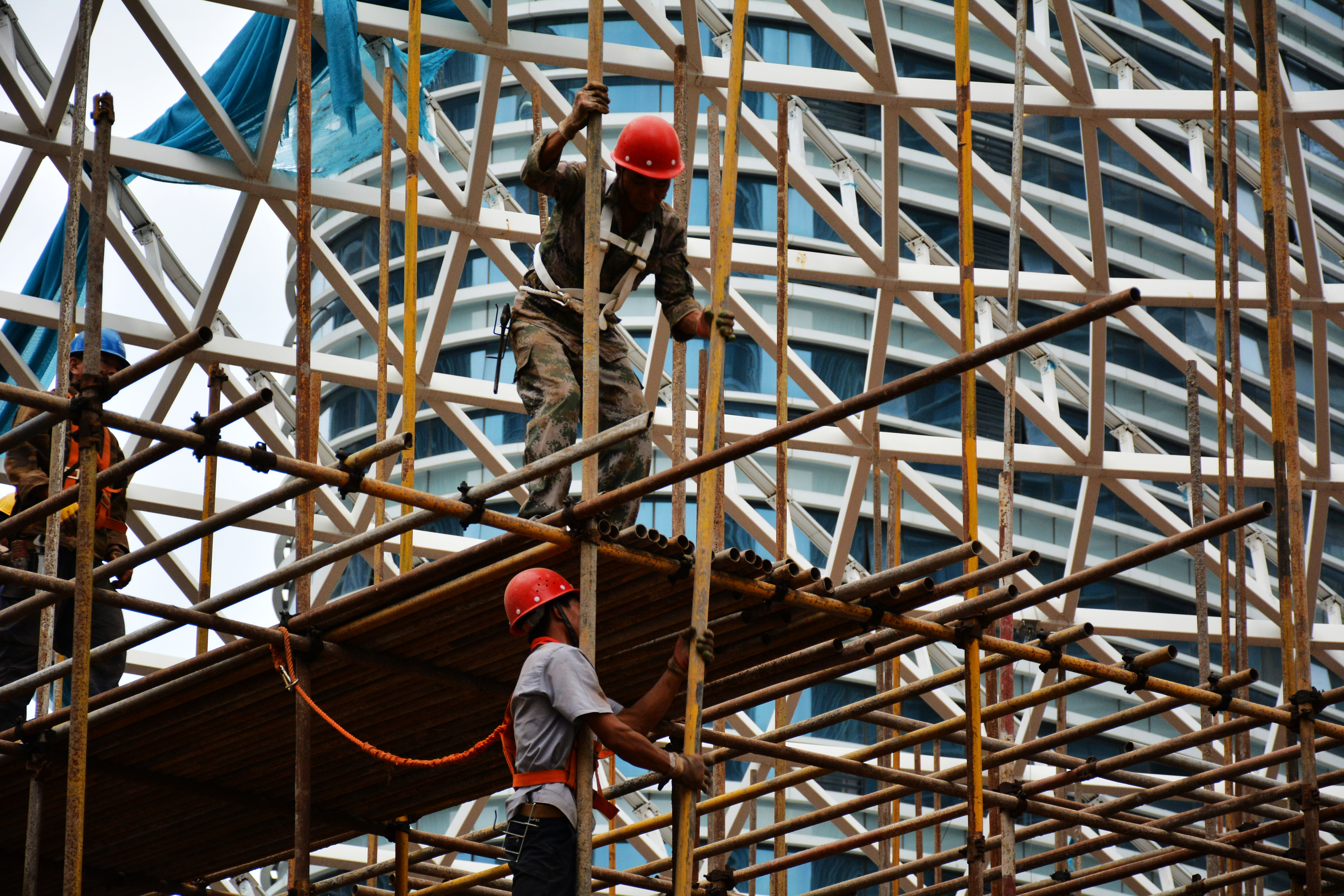 空当接龙,苏宁广场工地的那些架子工(纪实摄影)