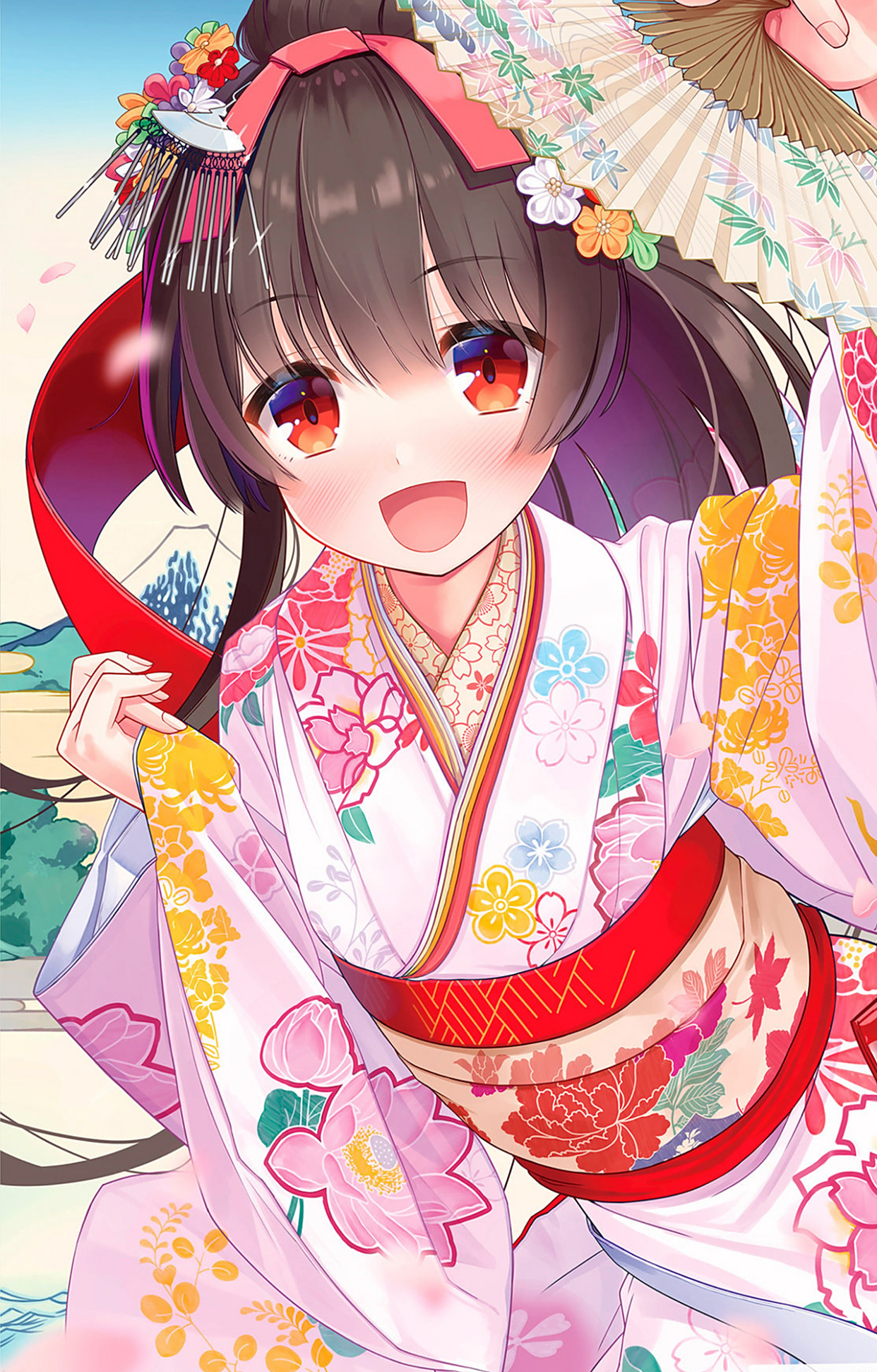 高清手机壁纸分享:极其唯美的日本和服动漫形象,二次元美女插画