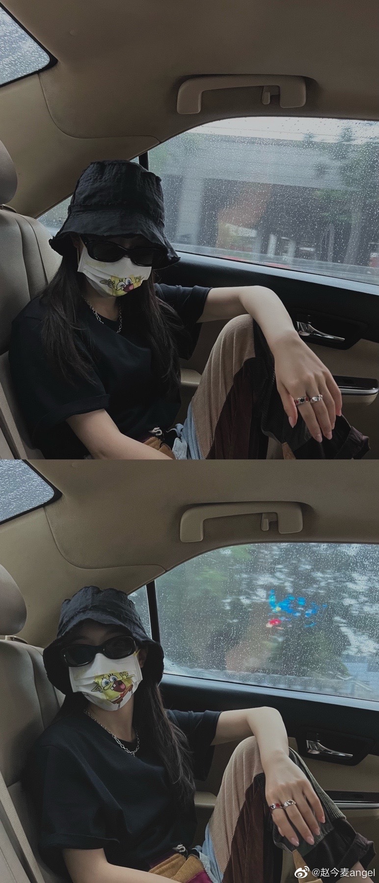 组图:赵今麦发布车内双重风格随拍 戴墨镜耍酷摘下后变大眼萌妹