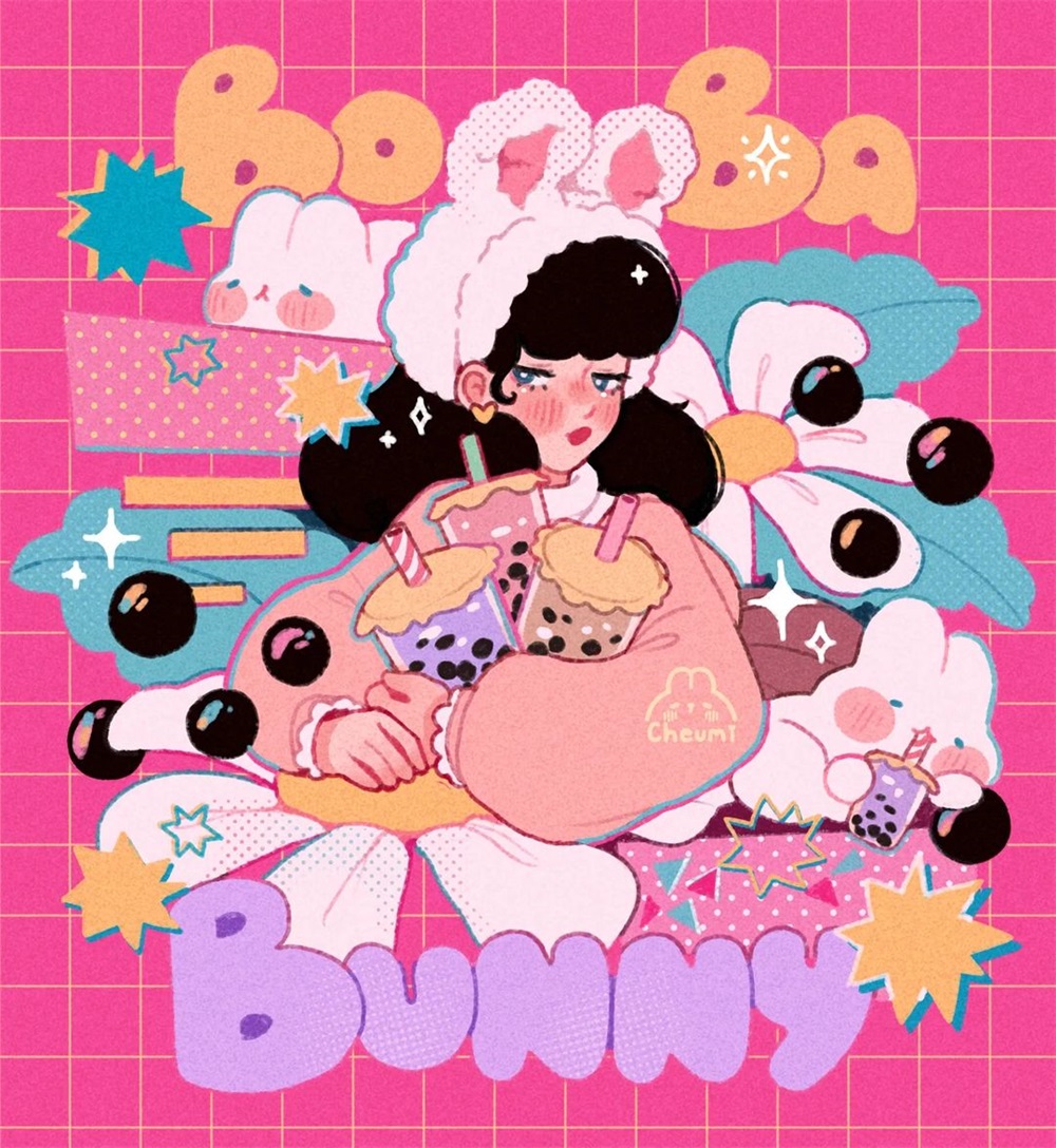 一组可爱的平涂卡通插画,非常温馨甜美