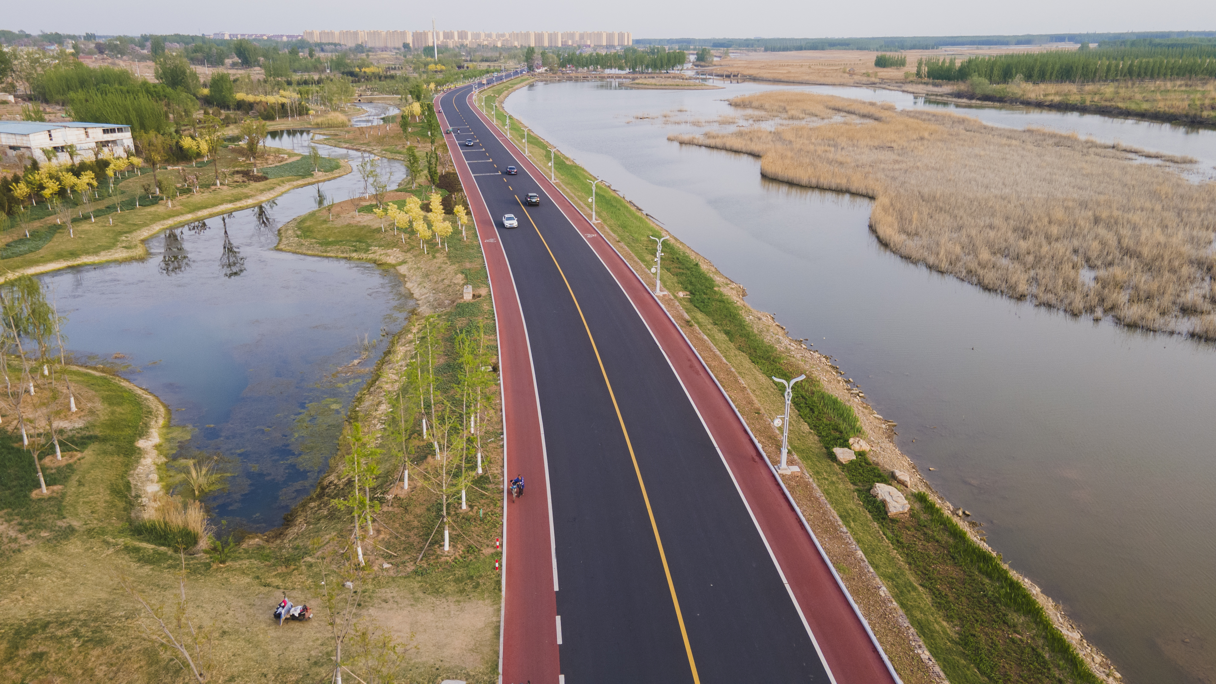 泰安东平|航拍东平湖滨湖大道,湿地码头,古镇码头