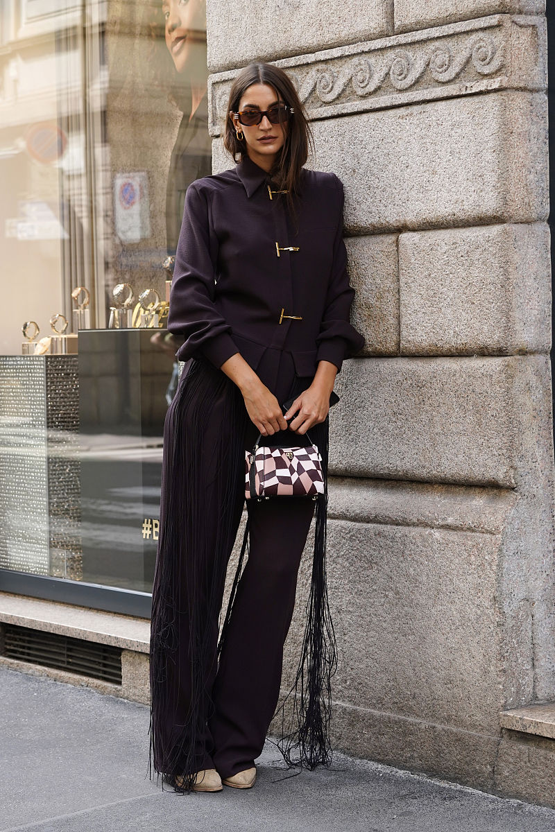 2021春夏米兰时装周:9月23日潮人街拍 时尚博主erika boldrin紫色系穿